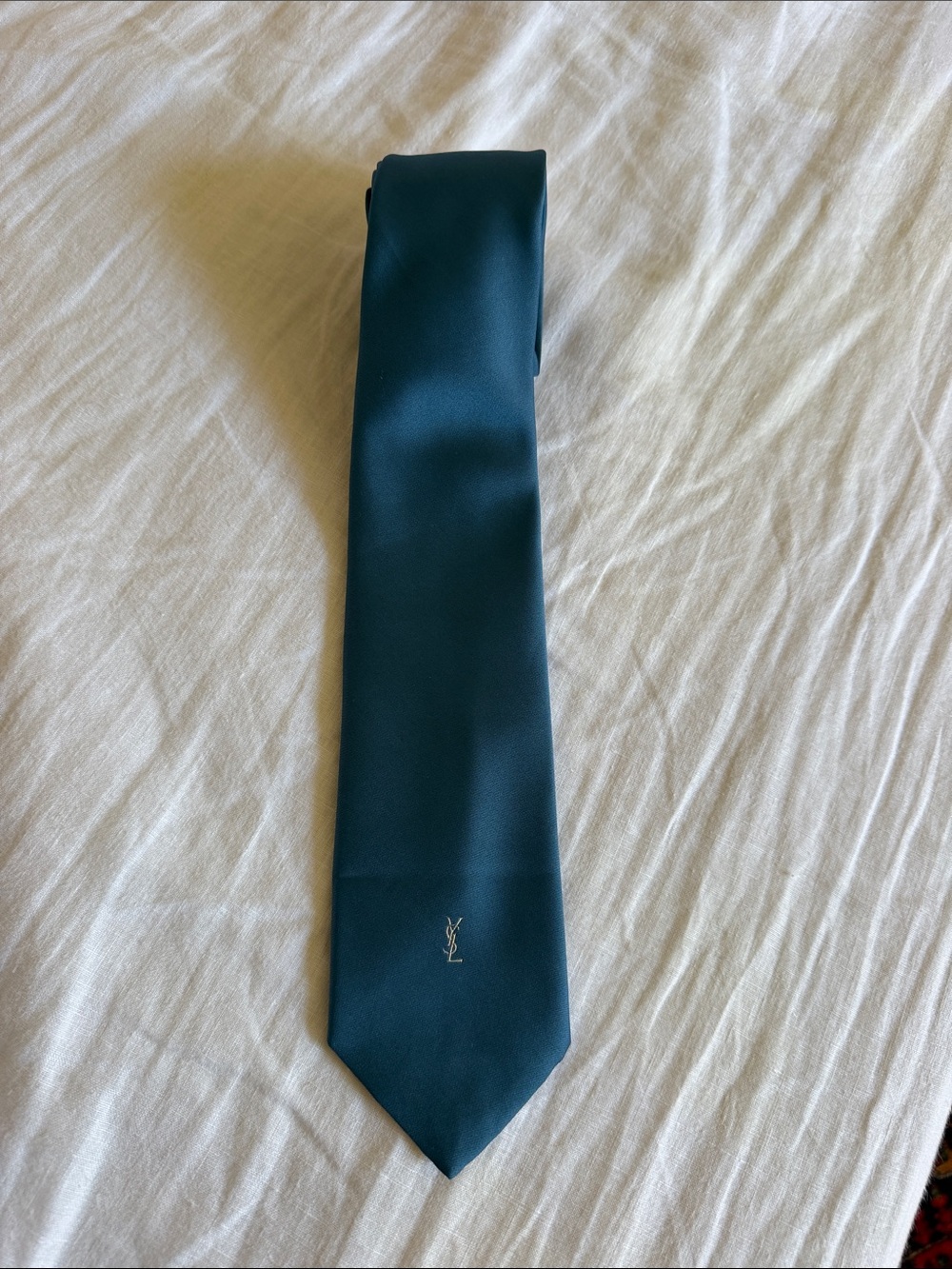 Yves Saint Laurent Teal Silk Necktie with YSL Logo